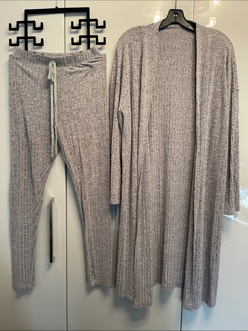 SHEIN Ribbed Knit Two-Piece Set in Heather Gray